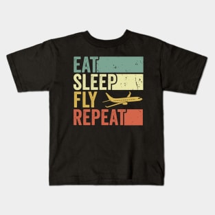 Eat Sleep Fly Repeat Pilot Funny Aviation Lover Kids T-Shirt